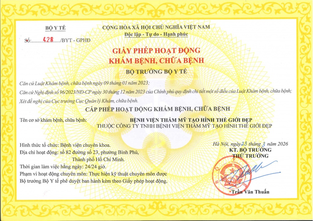 GIẤY PHÉP HOẠT ĐỘNG BỆNH VIỆN THẨM MỸ THẾ GIỚI ĐẸP